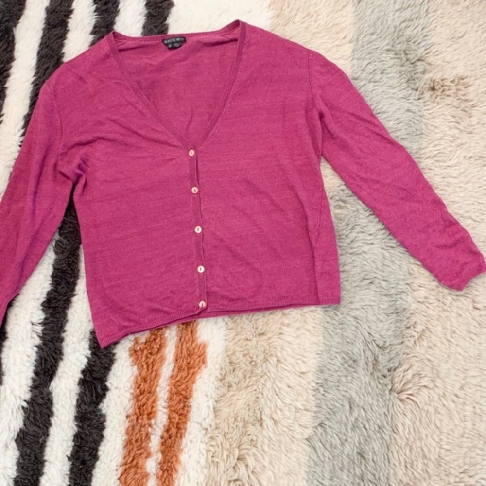 Lafayette 148 Purple Button Linen Cardigan Sweater